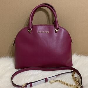 MICHAEL KORS Magenta Crossgrain Leather EMMY Dome Satchel w/Chain XBody Strap